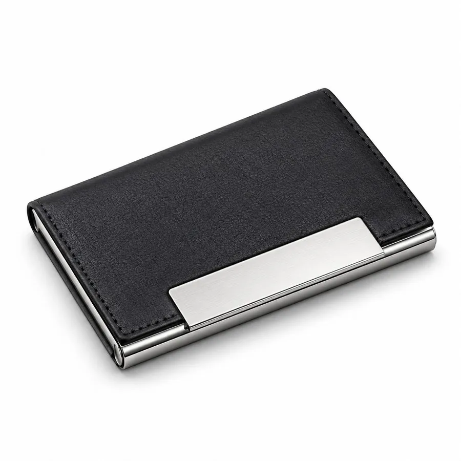 Business card holder, black with stripes