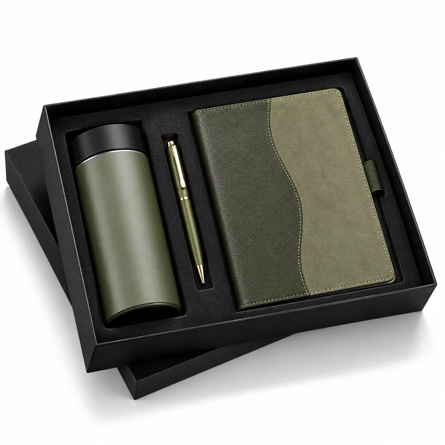 Diary, pen & flask set (olive grey)