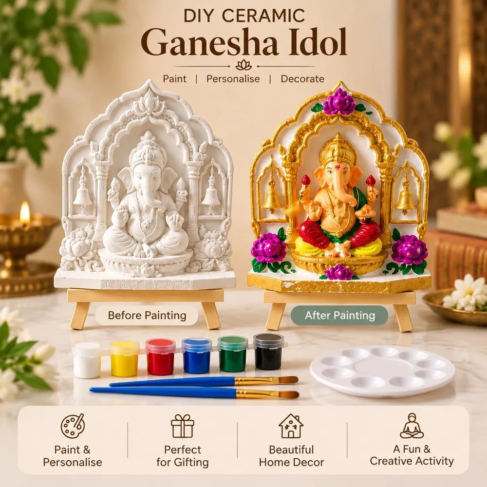 DIY ceramic Ganesha idol with paints