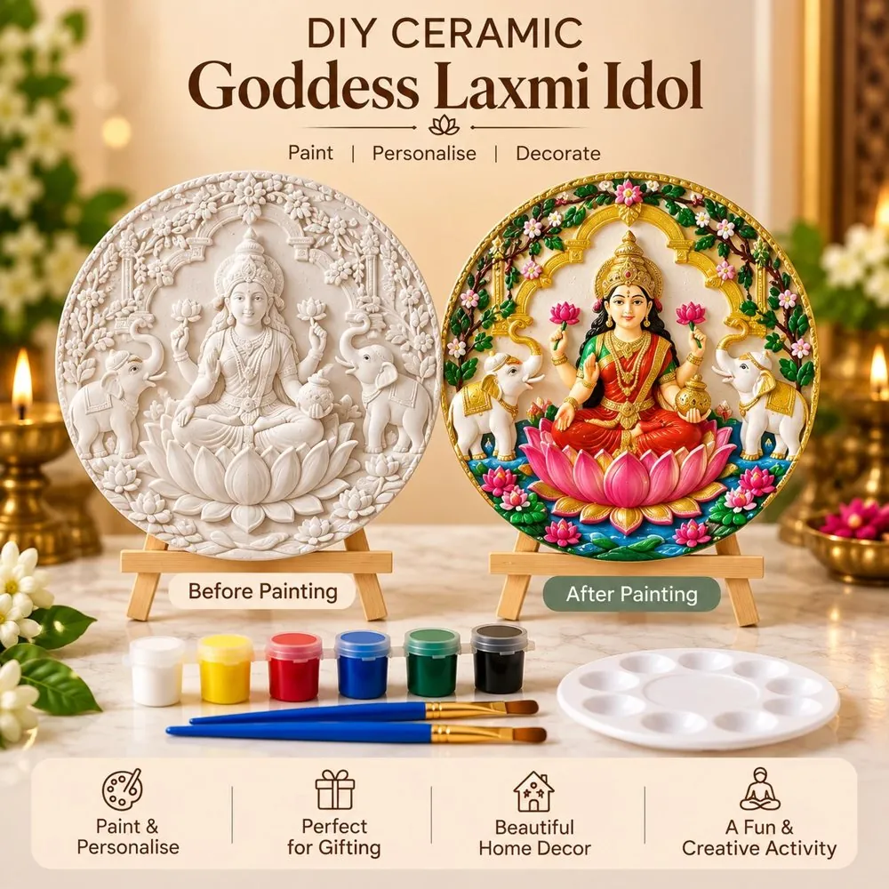 DIY ceramic Laxmi idol with paints