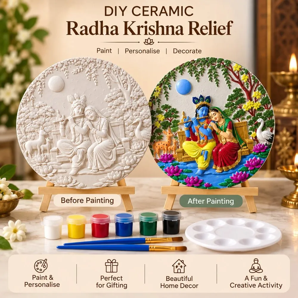 DIY ceramic Radha Krishna relief with paints