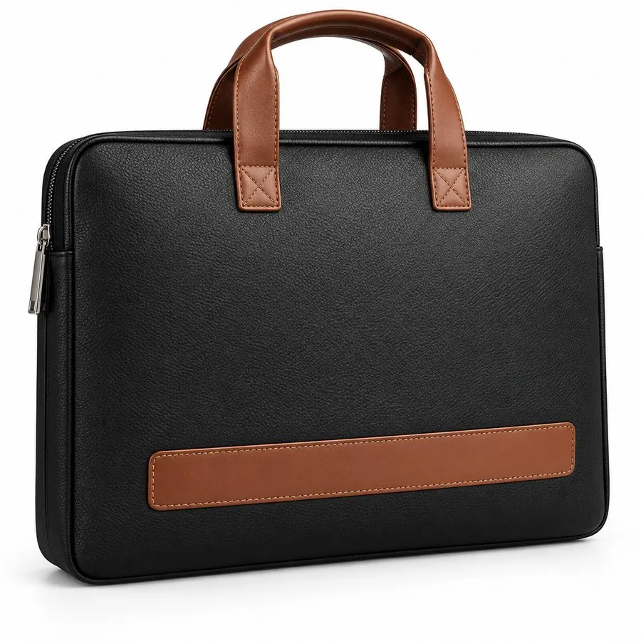 Laptop bag, black with tan handles (40×30×3 cm)