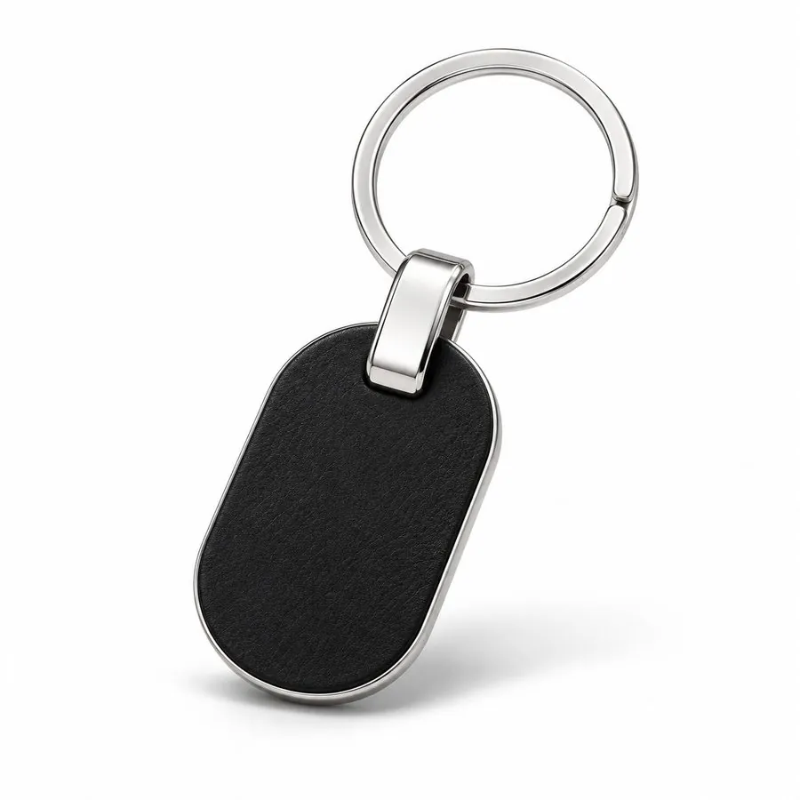 Metal keychain, oval, black