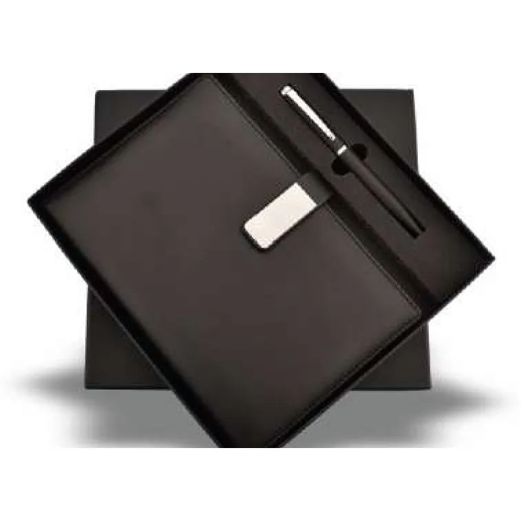 Pen & A5 notebook set, brown with metal clasp