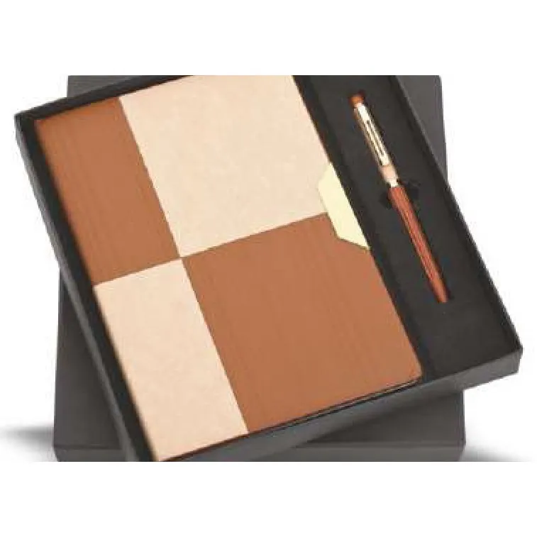 Pen & A5 notebook set, tan & cream block