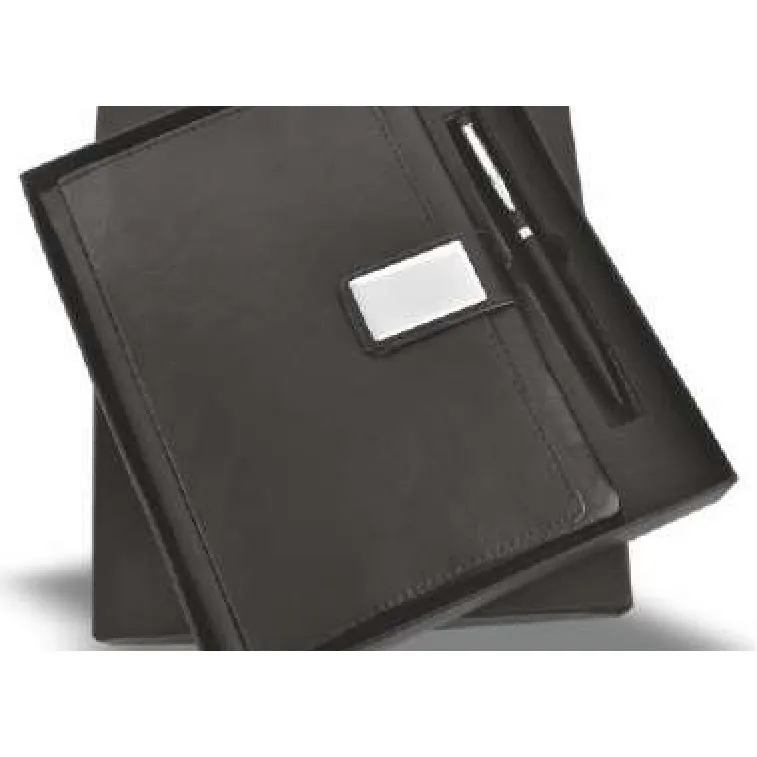 Pen & A5 organiser set, black with metal clasp