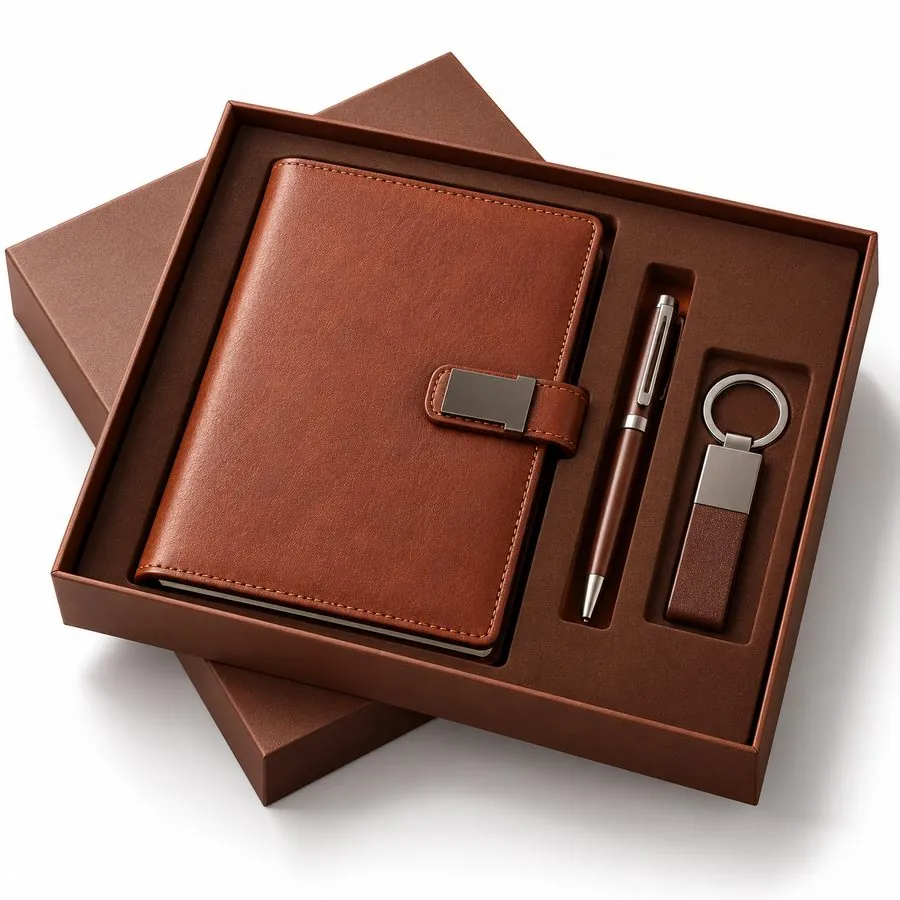 Power bank diary & pen gift set, brown