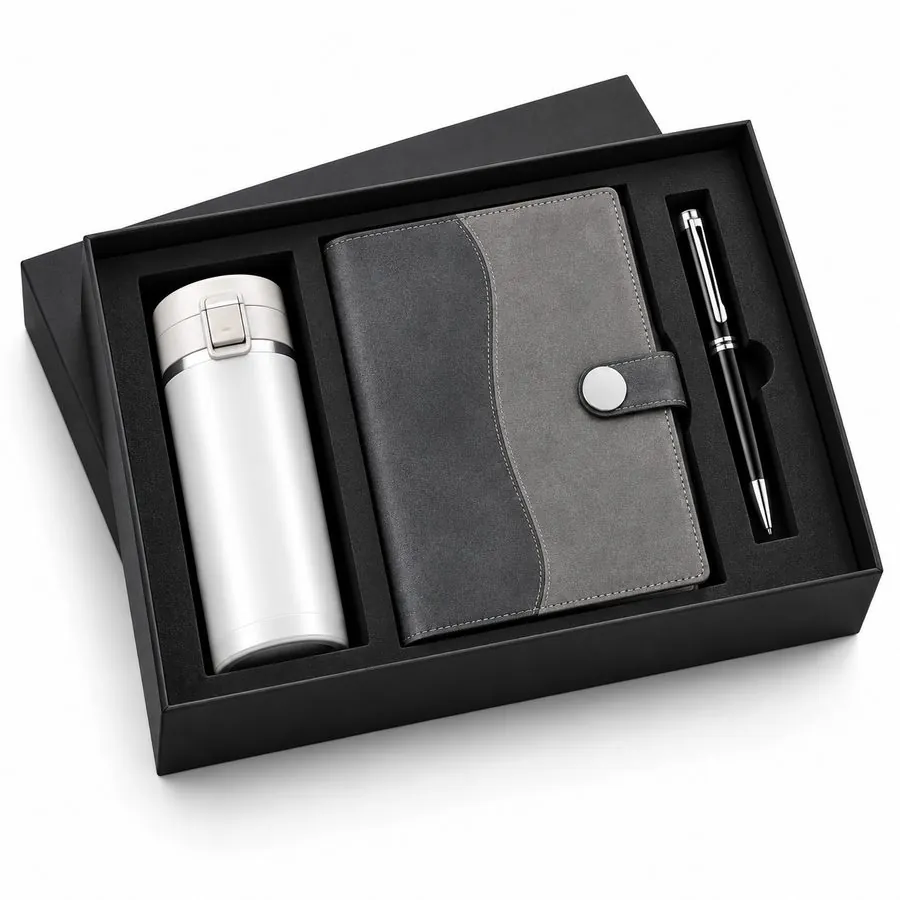 Vacuum flask, diary & pen set (grey)
