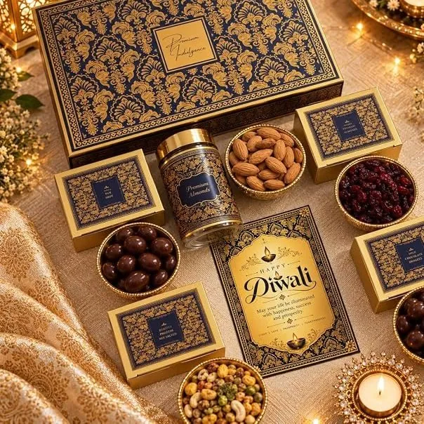 Chocolates, almonds and a jar of nuts on a festive table